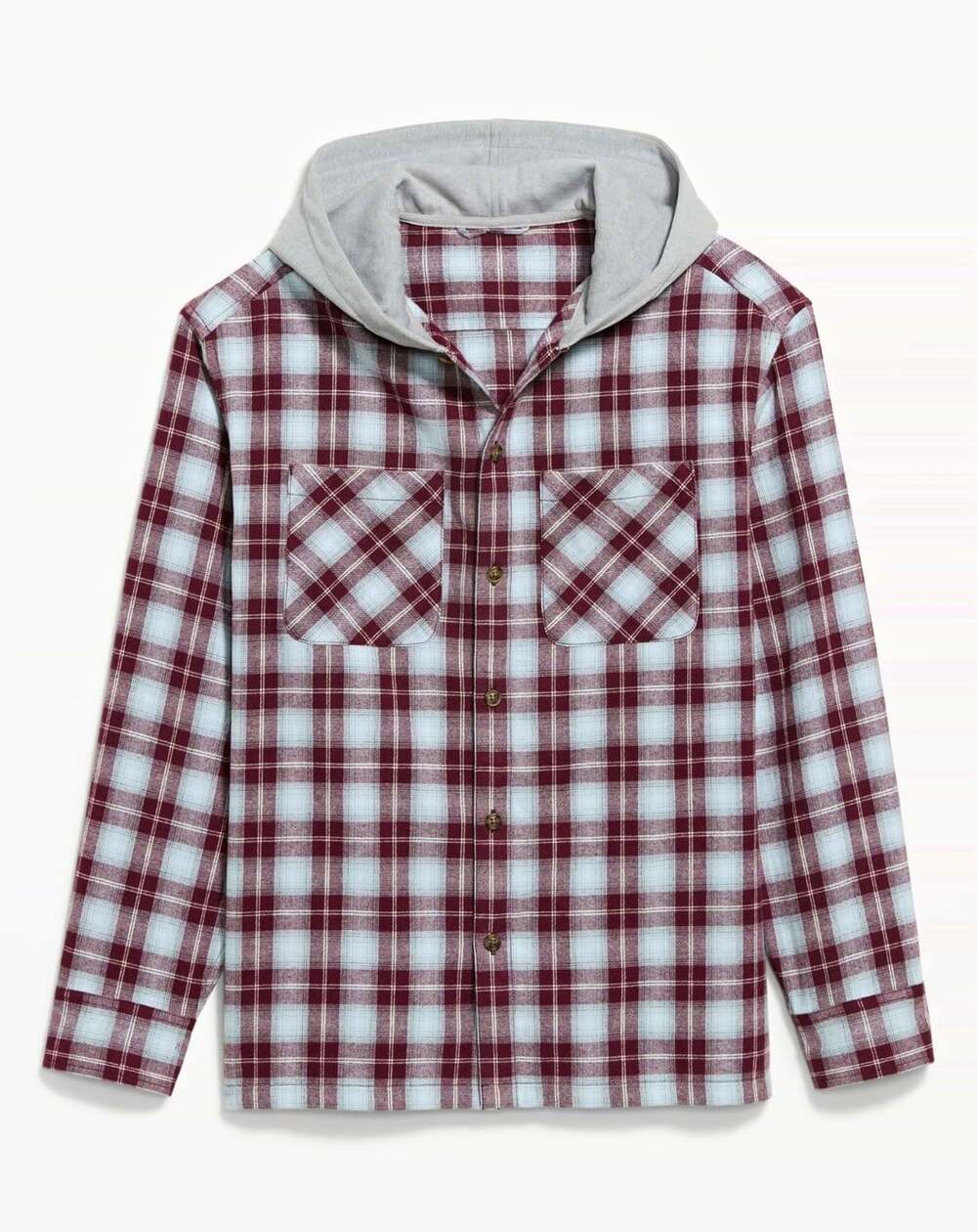 Old Navy Men's 4XL Big & Tall Burgundy/Gray Plaid Flannel Hooded Button-Up